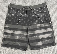 Hurley Board Shorts Mens 34 Phantom American Flag Stretch Swim Surf Hybrid Gray