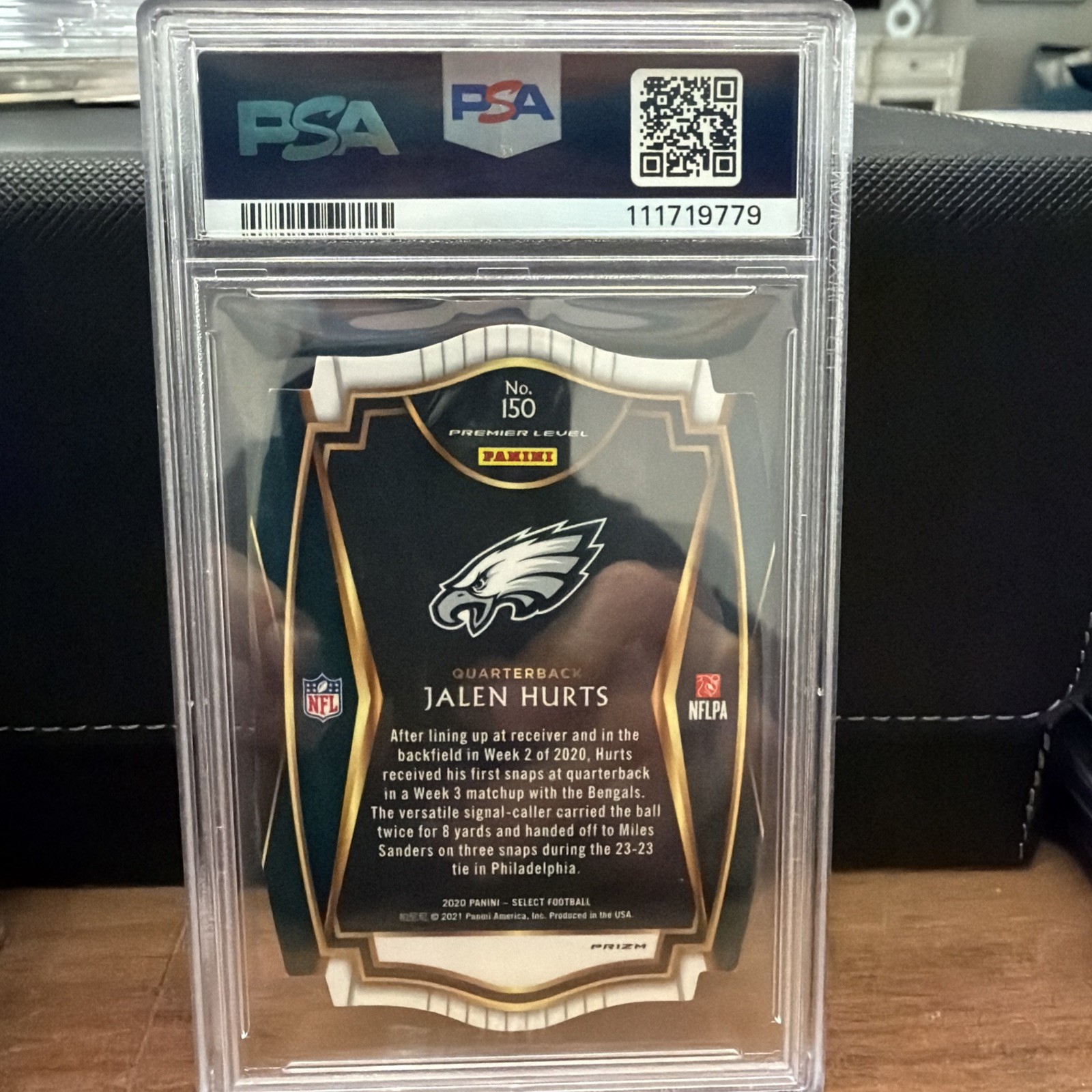 2020 Panini Select Jalen Hurts #150 Red Prizm Refractor Die-Cut Re (RC) PSA GR8 view 7