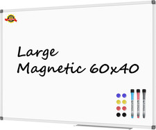 60" x 40" Magnetic Dry Erase Whiteboard with Pen Tray for Office  School
