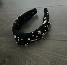 LELE SADOUGHI KNOTED BEADED HEADBAND BLACK GOLD