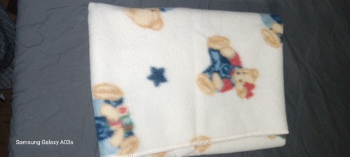 Springmaid BJT Blue Jean Bear Fleece Baby Blanket Unisex Euc Vintage Y2k - Picture 3 of 8