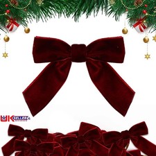 12Pcs Wine Red Velvet Bows with Twist Ties for Christmas Tree Decoration