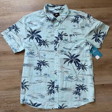 Men  s O  Neil Blue Short Sleeve Button Up Tropical Palm Trees Large NWT