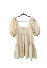 ASOS Smock Tiered Babydoll Dress Puff Sleeves Cream Size 8
