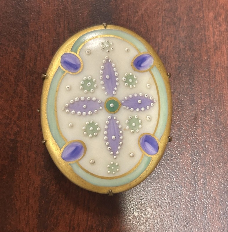 Vintage Handpainted Textured Floral Porcelain Scarf Clip ( Pat. # From 1932)