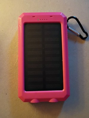 Pink Portable Solar Charger Power Bank With Lights