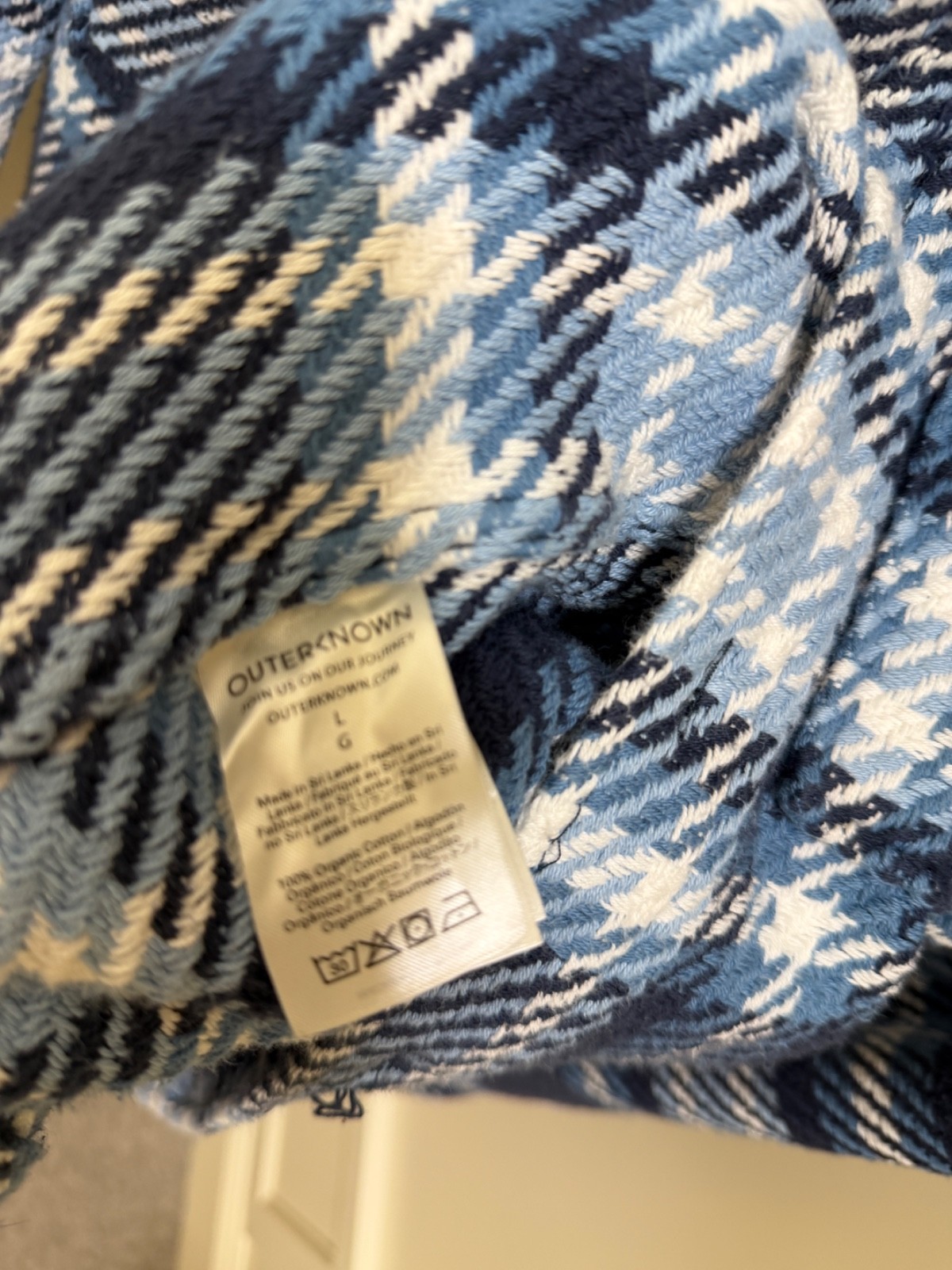 New Outerknown Cloud Weave Heavy Shirt Men Size Large Blue Plaid Organic Cotton