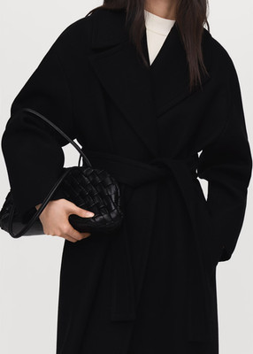 NEW Mango Manteco wool coat with belt BLACK SIZE S /100%AUTHENTIC