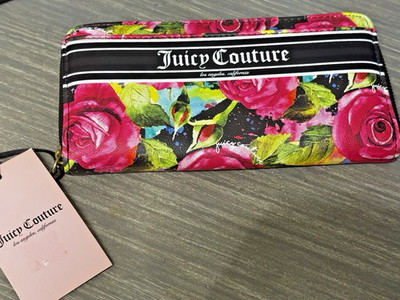 Juicy Couture Black Multi Rose Gothic Logo Stripe Wristlet - Never Used