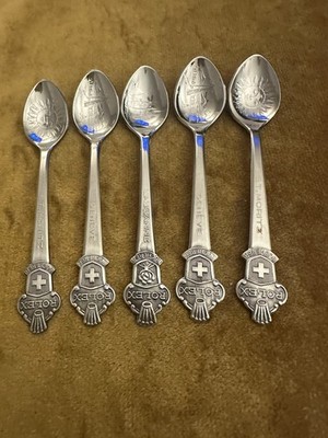 Lot of 5 Bucherer of Switzerland Lugano ROLEX Collectible Spoons Souvenir Spoon