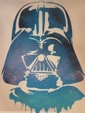 Star Wars Darth Vadar Blue On White Spray Pain Canvas Wall Art Excellent