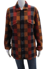 Scotch & Soda Womens Plaid Wool Nylon Jacket Dark Blue Collared Button Size XL