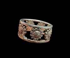 Vintage Sterling Silver Sunflower Band Ring Size 7 Open Work