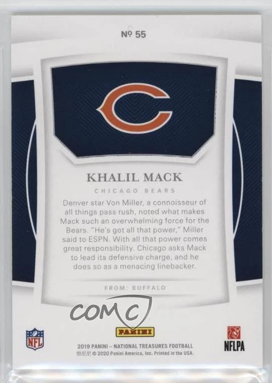 2019 Panini National Treasures Holo Gold /10 Khalil Mack #55 - Image 2 of 2