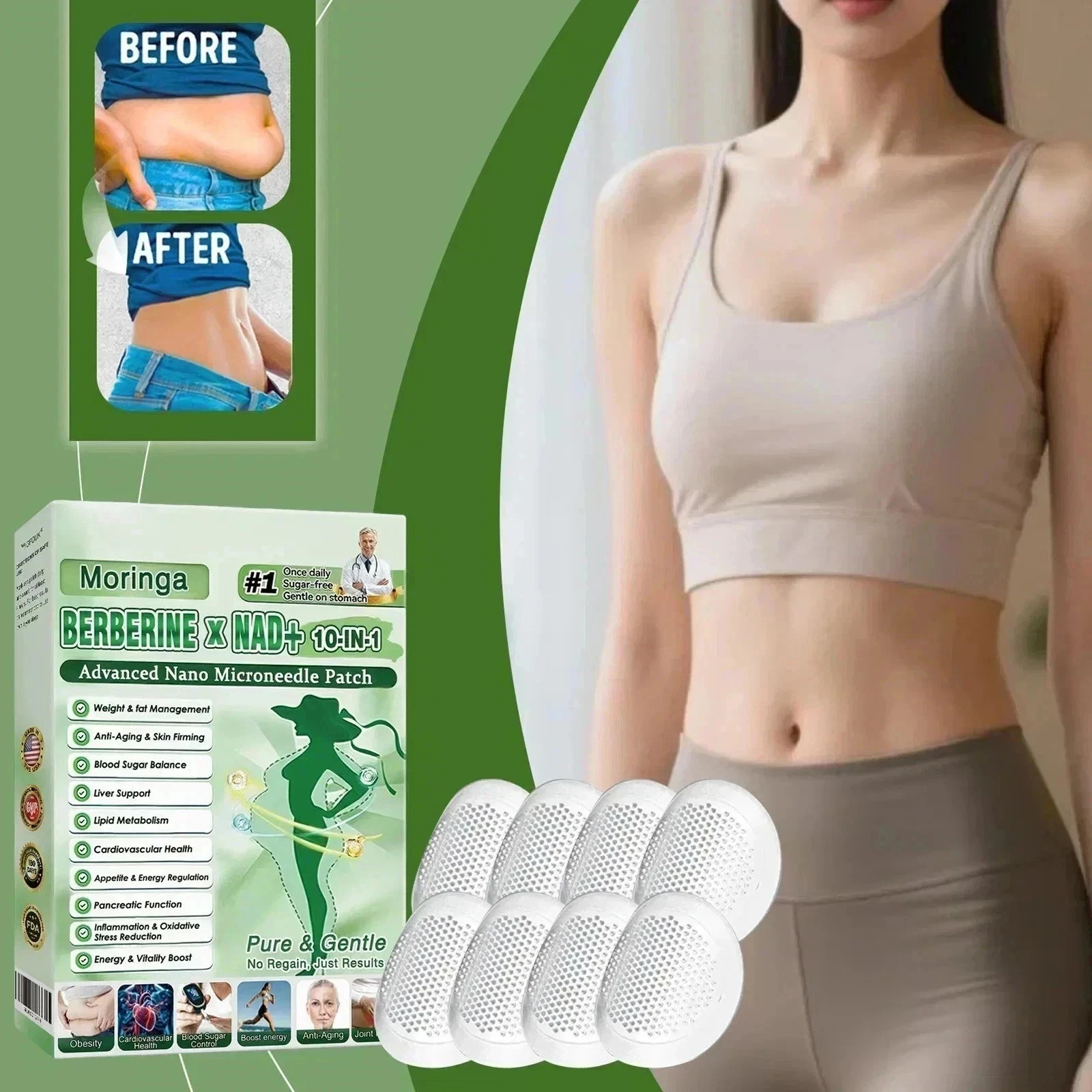 50% OFF Moringa Berberine x NAD+ 10-in-1 Advanced Nano Microneedle Patches New** - Picture 1 of 6