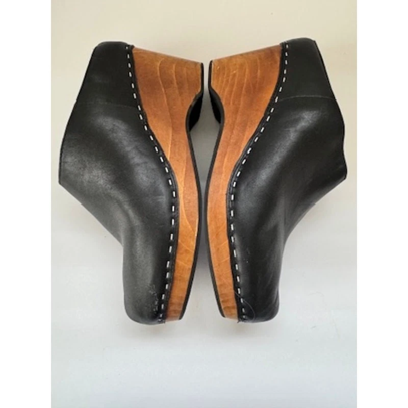 Zuecos de cuña para mujer Kelsi Dagger talla 7 cuero negro plataforma de madera sin cordones Foto 4 de 4