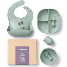 Silicone Baby Feeding Set, Baby Led Weaning Supplies, Suction Bowl Plate Bib ...