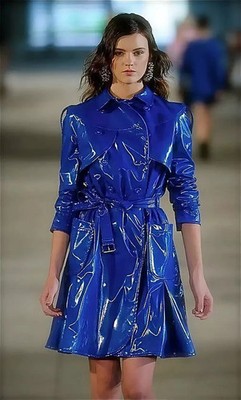 Blue PVC Patient Vinyl Women s Shinny Rain Coat Waterproof Trench Vinyl Coat