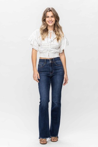 Judy Blue High Waist Double Button Frayed Hem Bootcut Denim Jeans 82568 - Bild 9 von 14