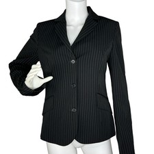Benetton Size US 6 Black White Pinstripe Blazer Italy Stretch
