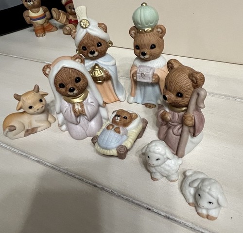 Vintage HOMCO Teddy Bear Nativity Set Christmas Figurines Sri Lanka 5412