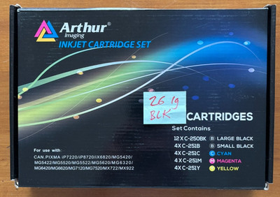 Arthur Imaging Large Black Inkjet Cartridges for Cannon Pixma (26 Cartridges) 