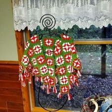 Vintage Hand Knitted Childs Granny Square Afghan Red, Green  White Sz. L Poncho