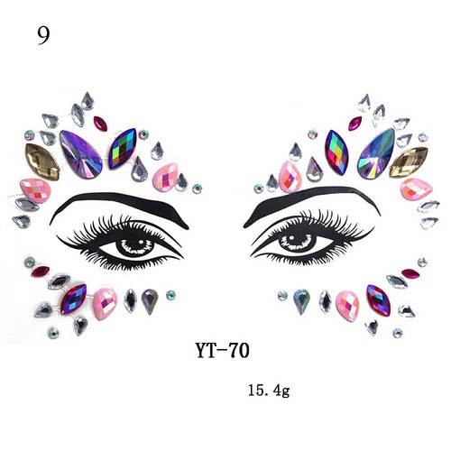 Face Gems Halloween Glitter Jewel Tattoo Sticker Festival Rave Party Body Makeup - Picture 91 of 97