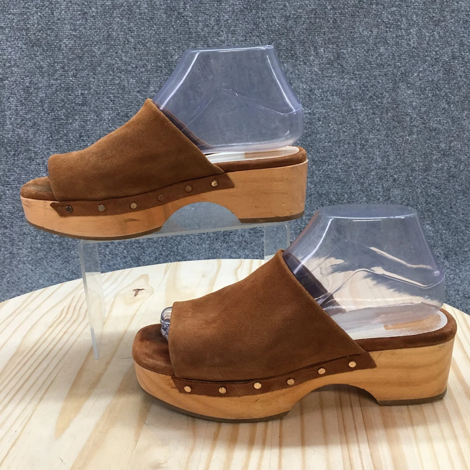 Босоножки женские Dolce Vita 7 без шнуровки коричневые замшевые деревянные на каблуках с заклепками - Изображение 2 из 4