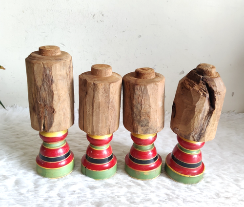 19c Antique Primitive Handmade Lacquered Wooden Pata Stool Legs Set of 4 WN385 - 第 2/6 張圖片