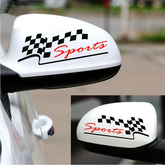 A Pair White Black Vinyl SPORTS Auto Rear View Mirror Car Stickers
