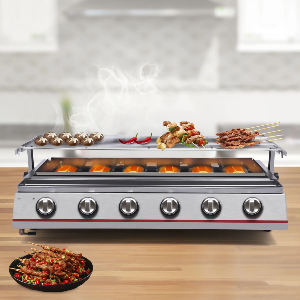 6 Burner BBQ Grill Outdoor Indoor Picnic Stainless Steel Gas