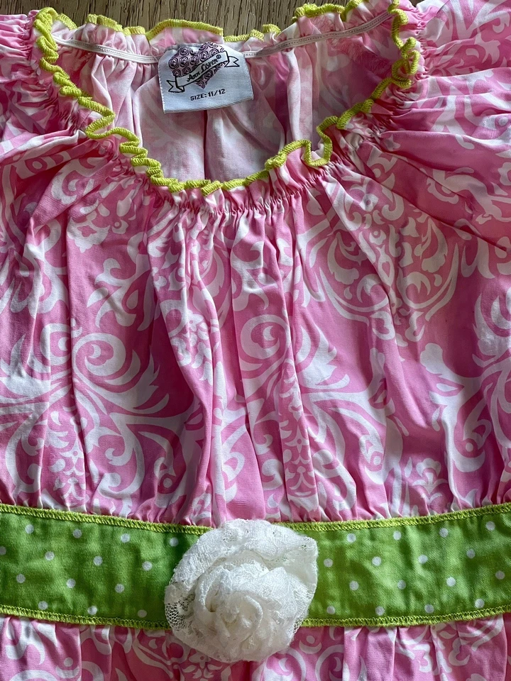 Ann Loren Easter Set Big Girls Size 11/12 Tunic Top & Ruffle Pants Bunny Lace - Image 4 of 4