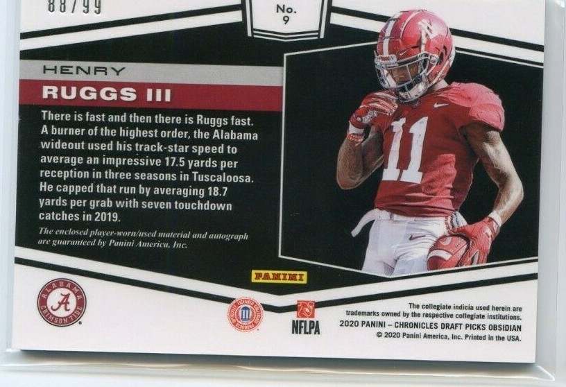 2020 Panini Obsidian Draft HENRY RUGGS III RC Rookie Jersey Auto RPA ...
