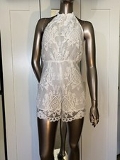 NWT Aqua open back lace summer white romper size S