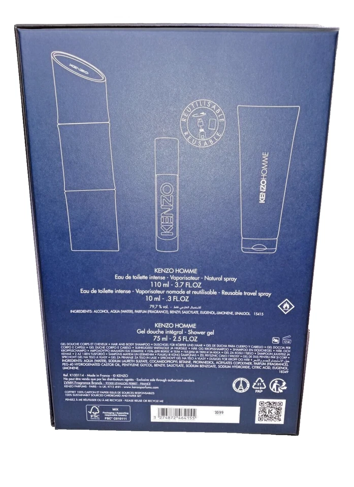KENZO HOMME INTENSO SET DE REGALO 3 PIEZAS: EDT 110ML - SPRAY 10ML - GEL DE DUCHA 75ML, Foto 4 de 4