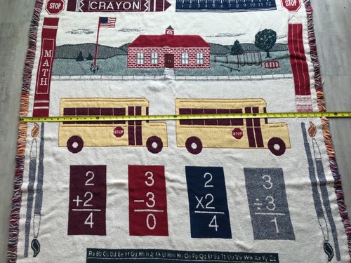 Vintage Szkoła Książki w klasie Autobus Tablica Nauczyciel Gobelin Narzuta Koc - Zdjęcie 2 z 8