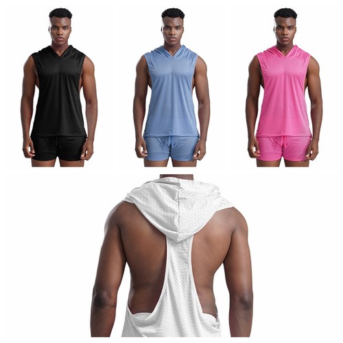 Men Casual Wear Mesh Sportwear Gear Outfts Drawstring Set Vest Workout Athletic