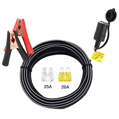Battery To Cigarette Lighter Adapter Socket Alligator Clip Clamp 10ft Cable 12V