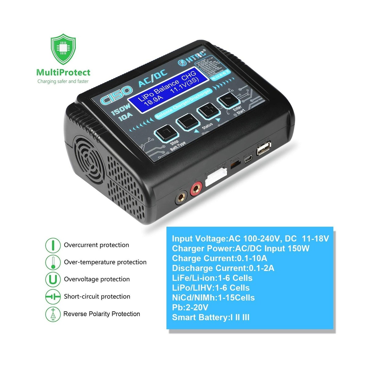 C240 Chargeur LiPo, Déchargeur Double Chargeur AC 150W DC 240W 10A Pour