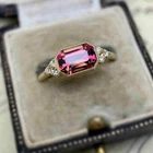 3Ct Emerald Cut Lab Created Pink Tourmaline Engagement Ring 14K Gold Finish