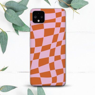 Wavy Checkered Red Pink Retro Case For Google Pixel 2 3 3a 4 4a 5 6 7 8 XL