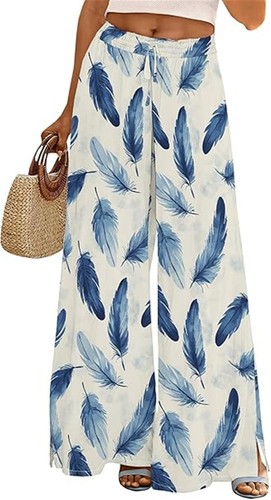 Women's Palazzo Pants Lounge Summer Comfortable Floral Wide Leg Casual Trousers - Picture 5 of 17