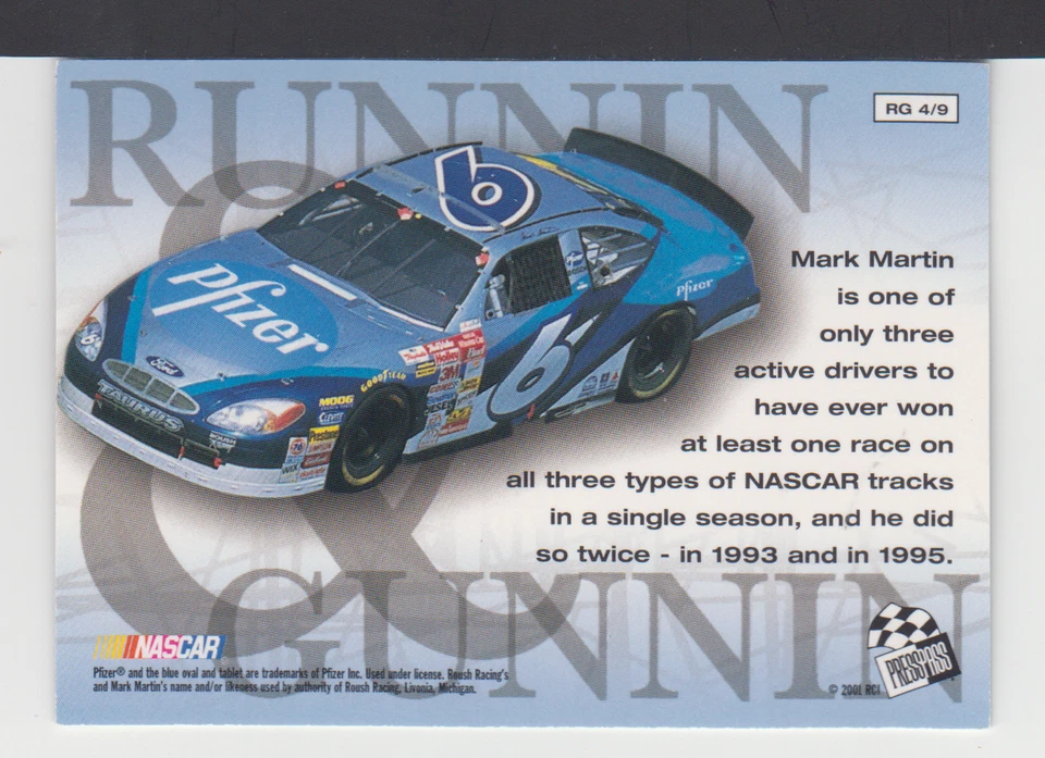 MARK MARTIN - 2001 PRESS PASS TRACKSIDE - CARD # RG 4 - Image 2 of 2