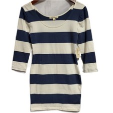 Forever 21 Dress NWT Blue & Off White Fitted 3/4 Sleeve Size S