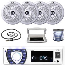 Pyle PLRMR23BTW 1-DIN Marine MP3 Radio W/White Cover, 4x 8'' 320W Max Speakers