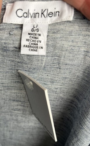 NWT! $69. Calvin Klein Blue/White Cold Shoulder Blouse., Linen Blend, Sz LARGE. - Picture 8 of 10