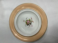 Old Paris Porcelain Small Footed Bowl Pink Band Flowers Gold Gilding