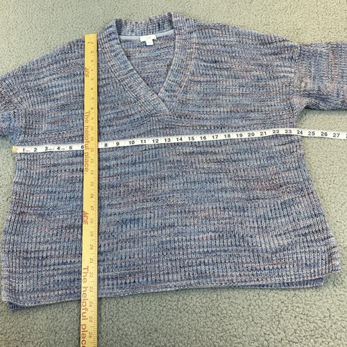 J.Jill Sweater Womens L Blue Pink Marled Knit Pullover V-neck Drop Shoulder cozy - Picture 10 of 14