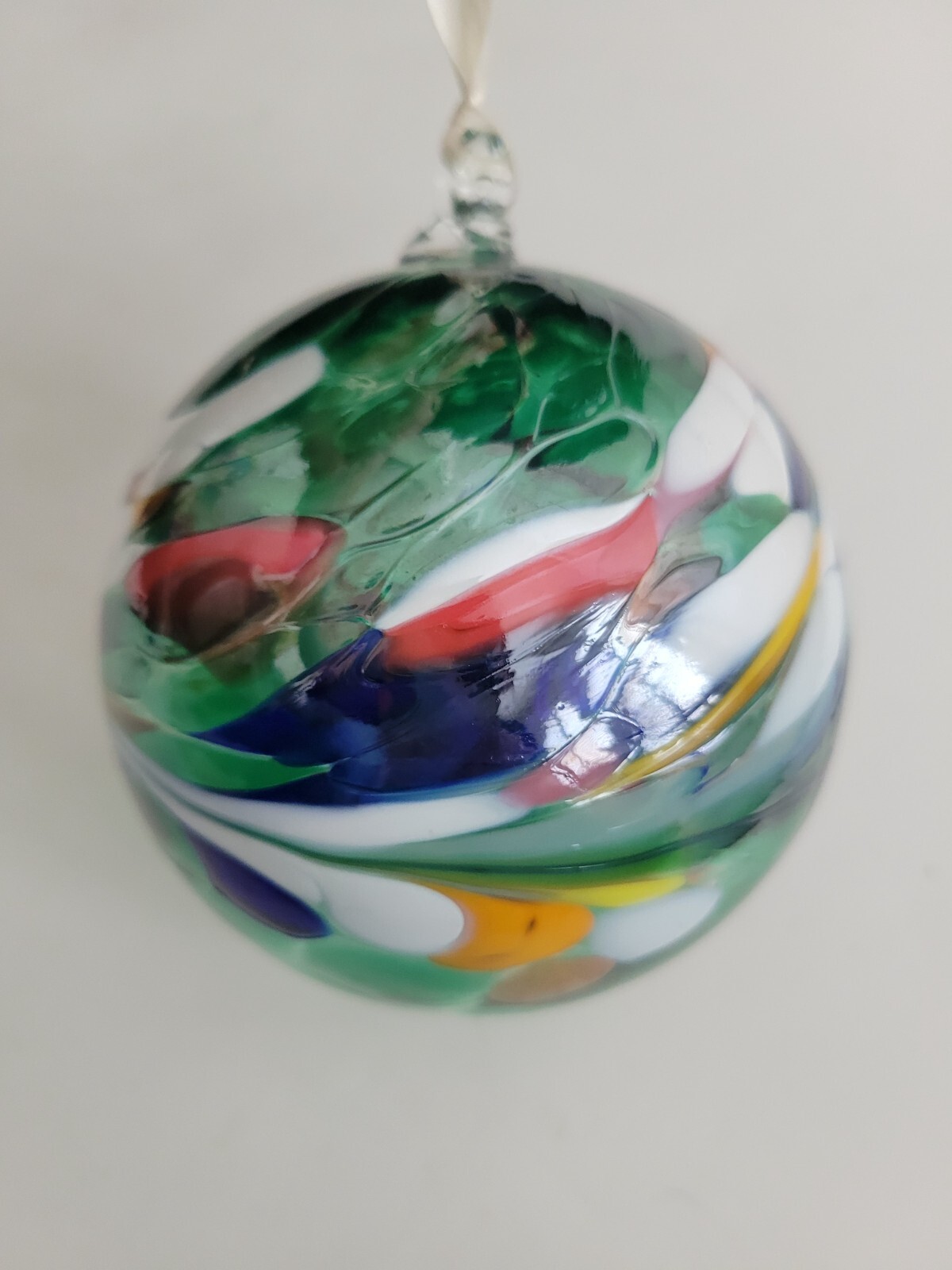 Traditional Friendship Hand Blown Ball Glass Kugel 4” Green Swirl Ornament